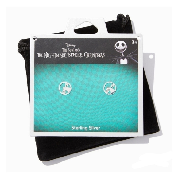 NEW Disney Nightmare Before Christmas Jack & Sally Cutout Silver Stud Earrings - Picture 1 of 6